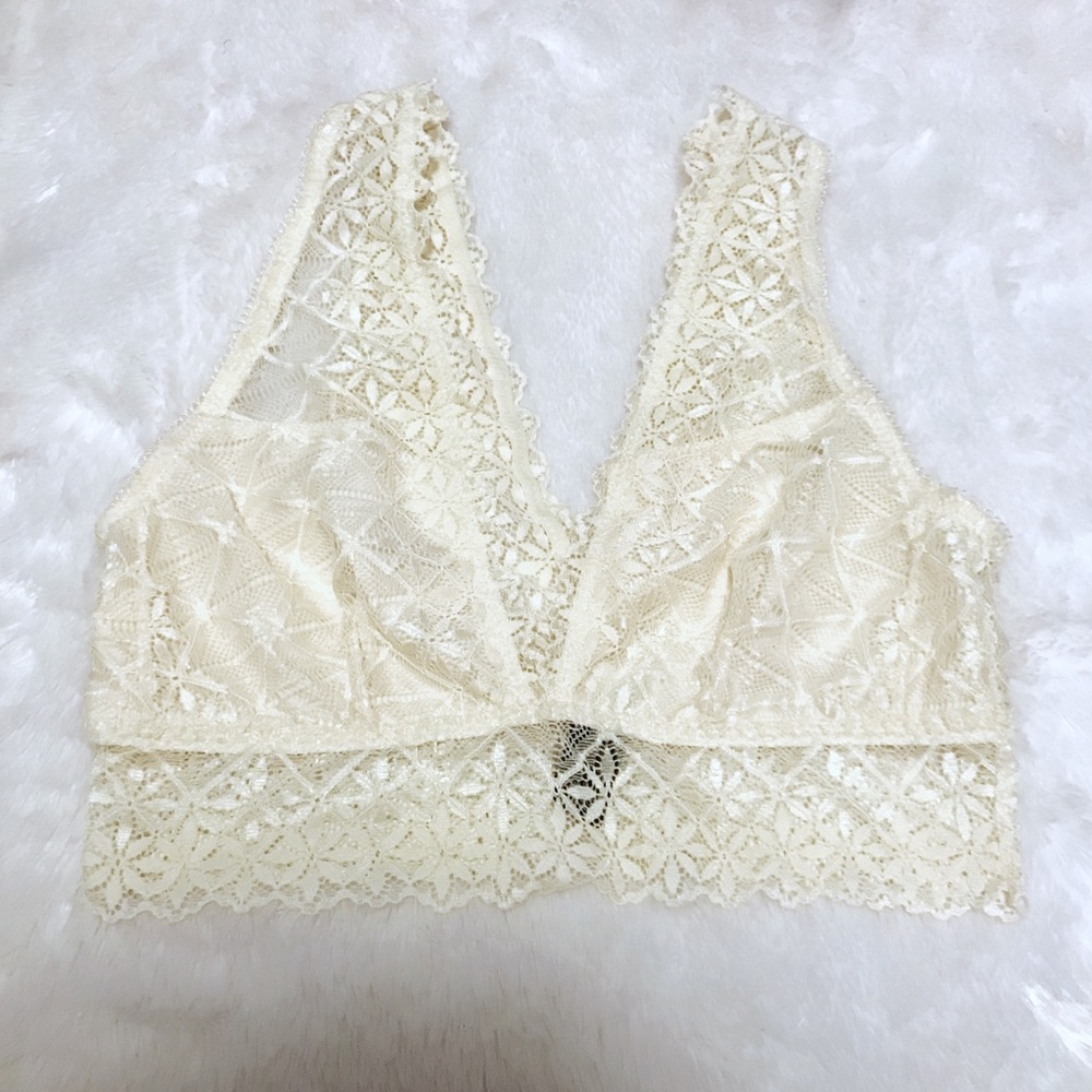 Cream Lace Deep V Bralette